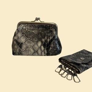 Vintage 80s kiss lock faux leather grey coin pouch wallet, vintage womens wallet